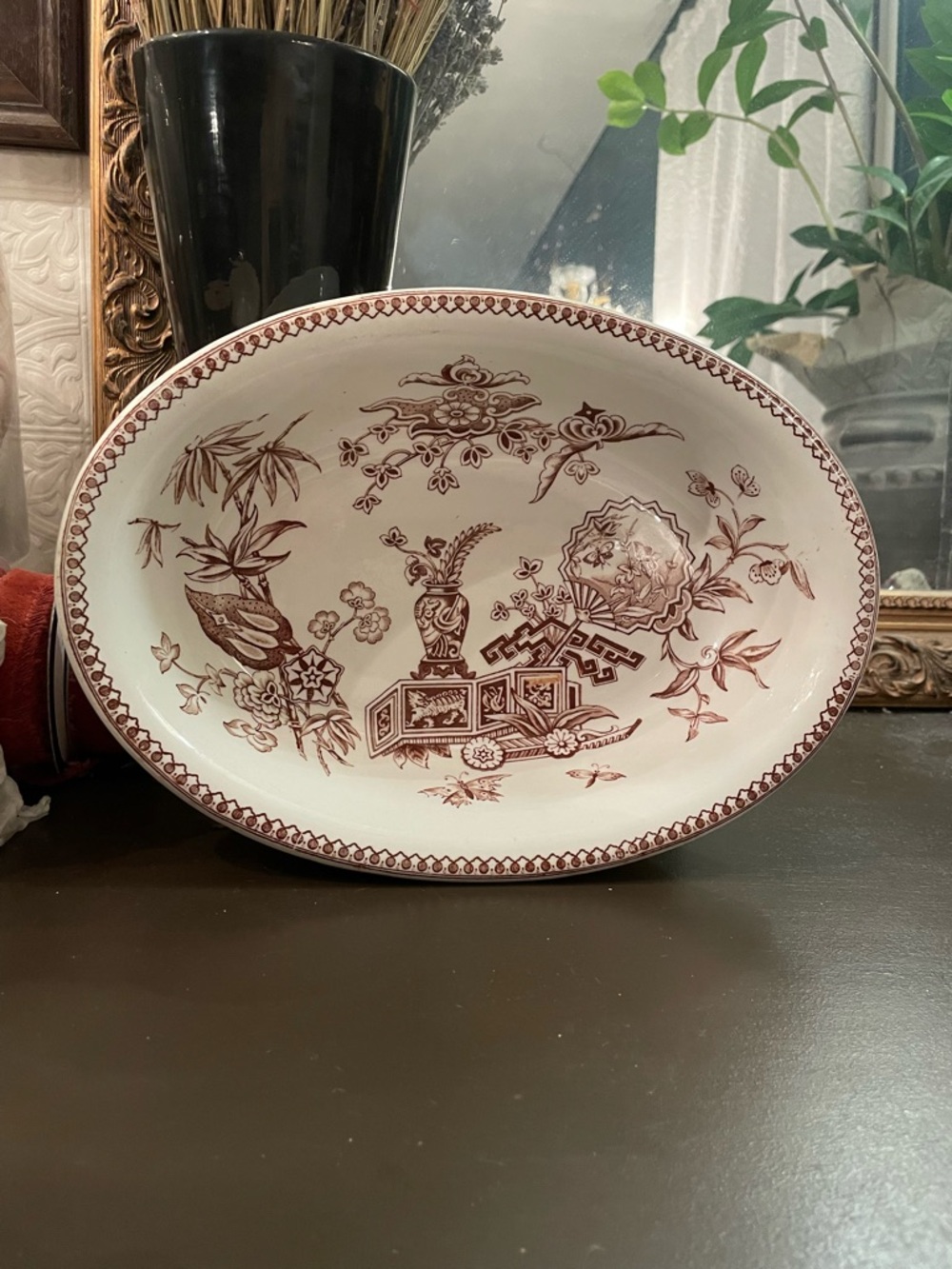 1878 T. Elsmore & Son Tunstall England Brown Transferware Serving Bowl